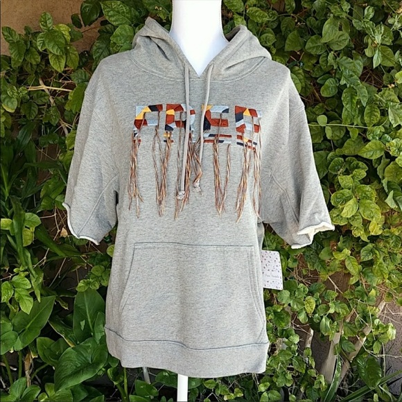 Free People Other - Free people light grey short sleeve hoodie size Small